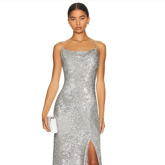 Jonathan Simkhai Silver Finley All Over Sequined Lined Dress Gown IT44 - Picture 3 of 16